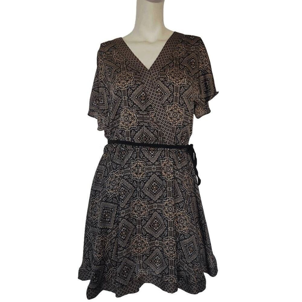 Michael Kors womens Sz M brown black printed short dress